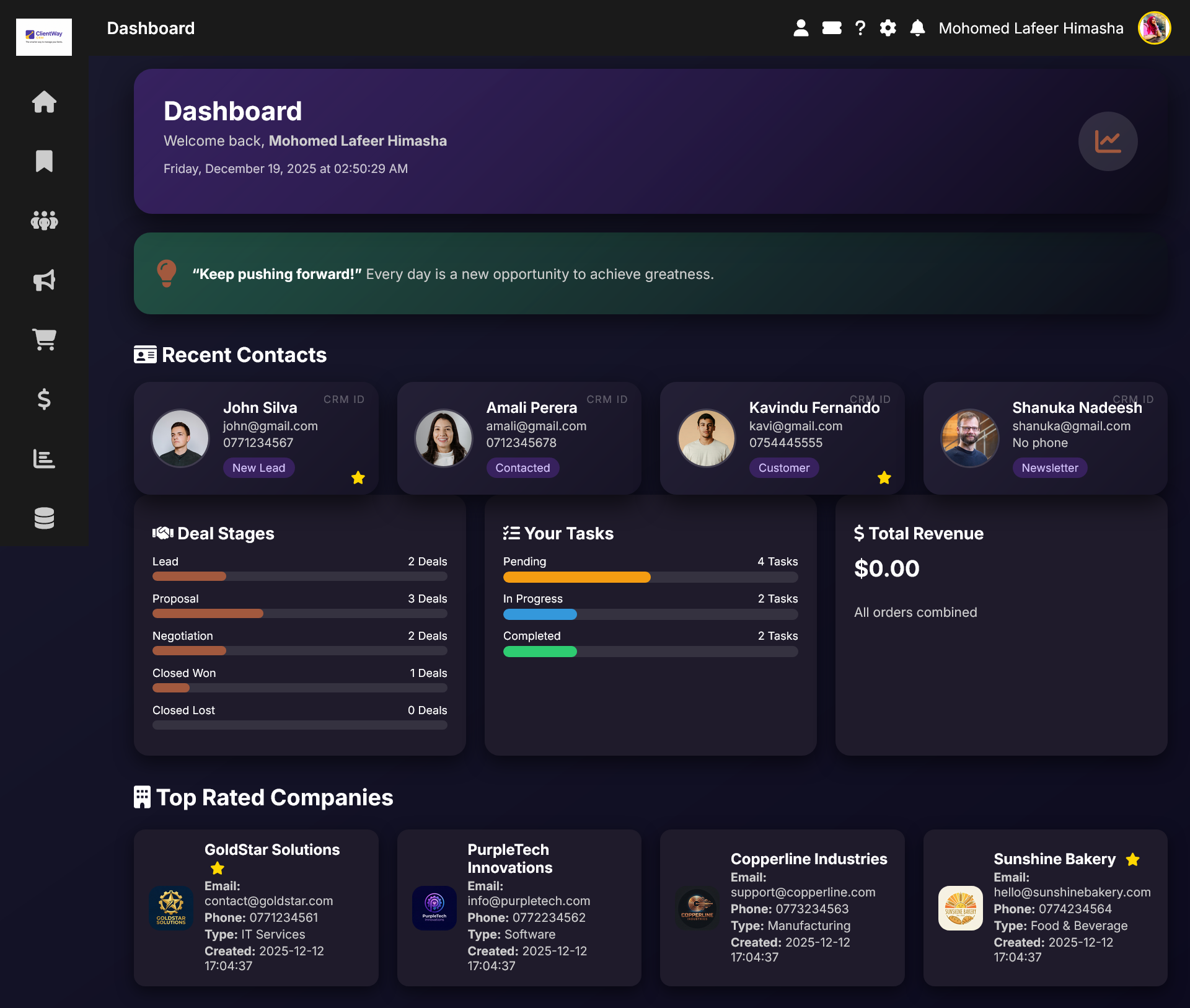 ClientWay CRM Dashboard